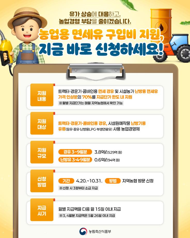 농업용 면세유 지원 홍보 포스터