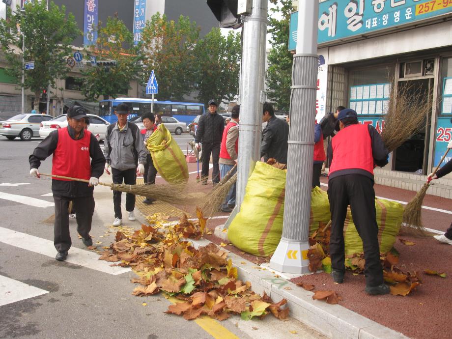 대사동 노인일자리사업 참여 어르신 가을철 낙엽쓰레기 대청소 이미지