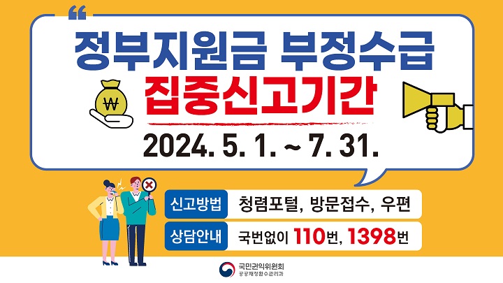 2024년 정부지원금 부정수급 집중신고기간 운영 홍보