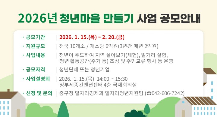 2026년 청년마을 만들기 사업 공모안내
