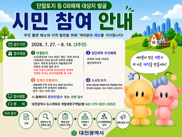 대전광역시 단절토지 등 GB해제 대상지 발굴