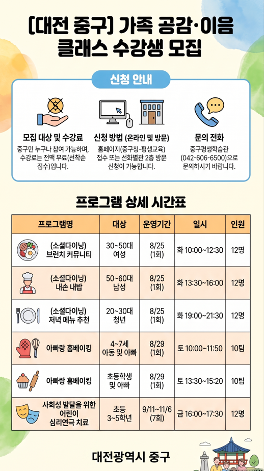 중구가족 공감·이음 클래스 수강생 모집